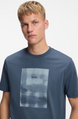 Camiseta de punto de algod&oacute;n con ilustraci&oacute;n estampada, Celeste