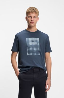 Camiseta de punto de algod&oacute;n con ilustraci&oacute;n estampada, Celeste