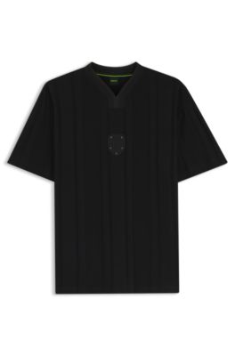 Camiseta de algod&oacute;n a rayas con textura, Negro