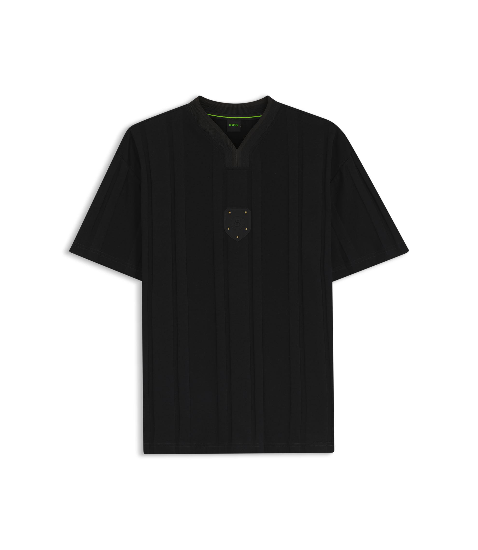 BOSS - Textured-stripe T-shirt in cotton - Black