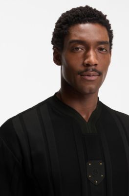 Textured-stripe T-shirt in cotton, Black