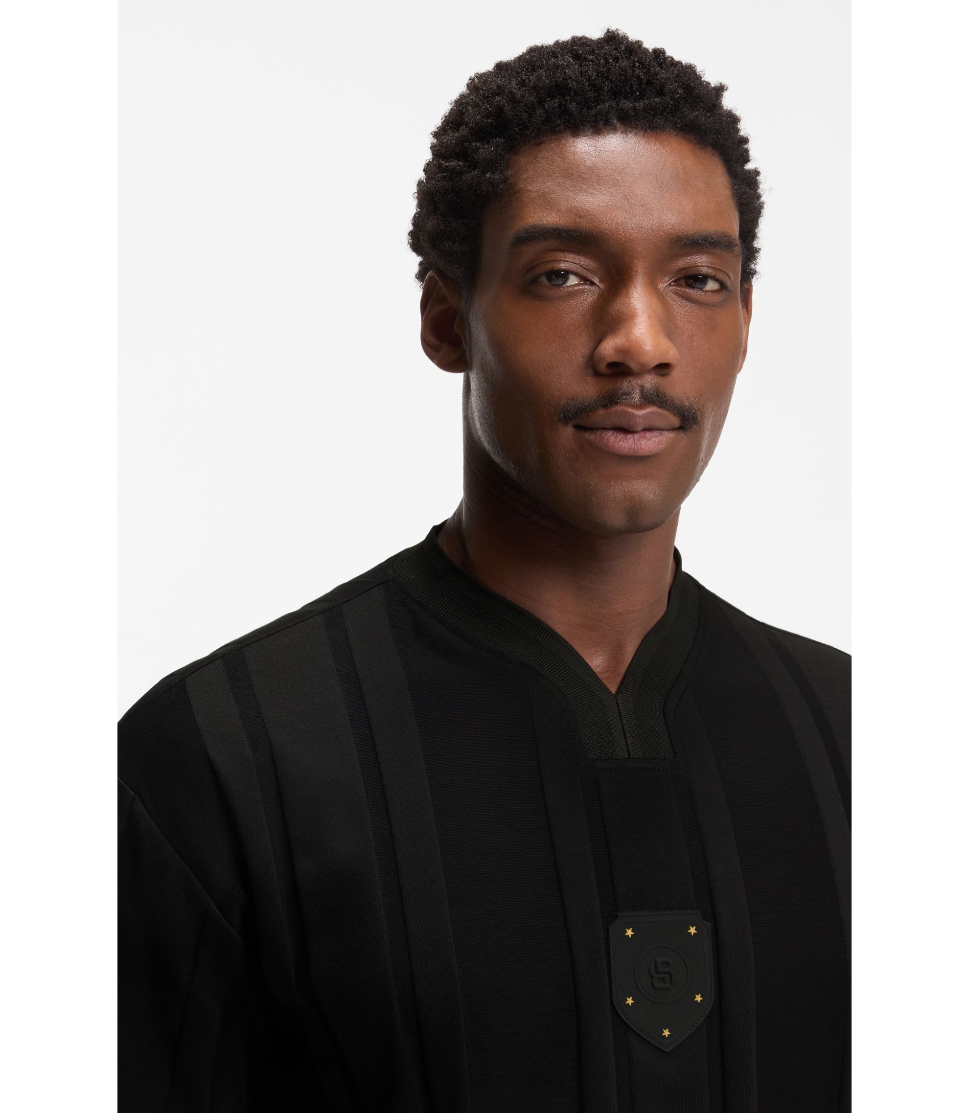 BOSS - Textured-stripe T-shirt in cotton - Black