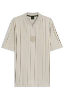 Textured-stripe T-shirt in cotton, Light Beige