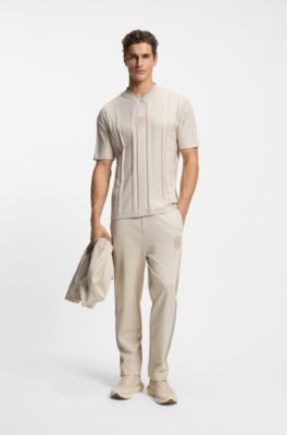 Textured-stripe T-shirt in cotton, Light Beige