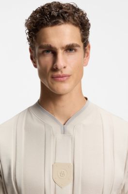 Textured-stripe T-shirt in cotton, Light Beige