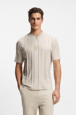 Textured-stripe T-shirt in cotton, Light Beige