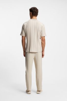 Textured-stripe T-shirt in cotton, Light Beige