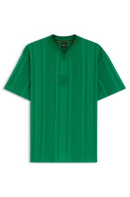 Textured-stripe T-shirt in cotton, Green