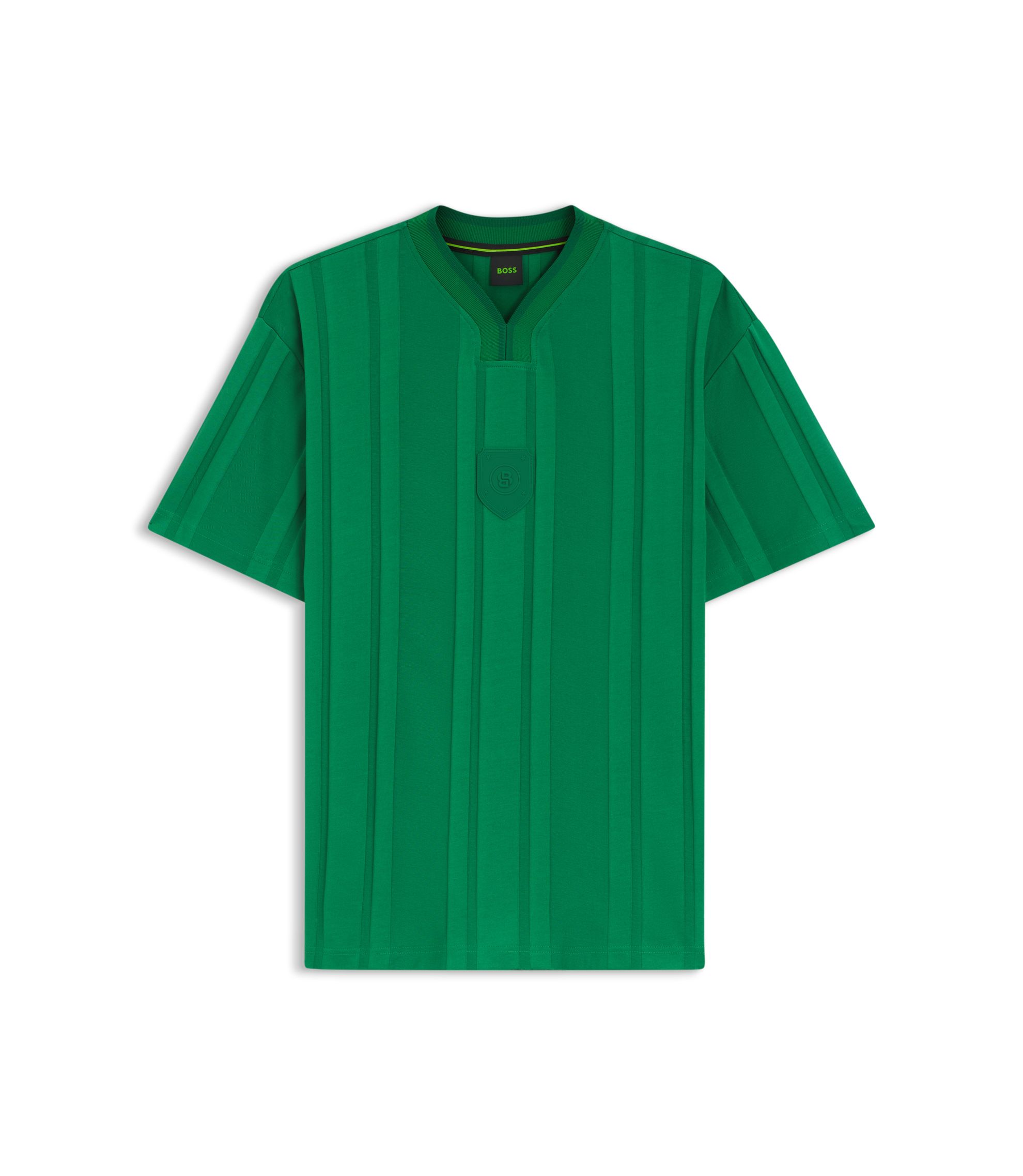 BOSS - Textured-stripe T-shirt in cotton - Green