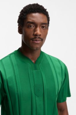 Textured-stripe T-shirt in cotton, Green