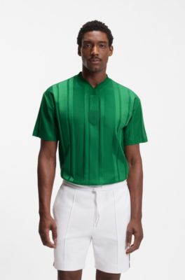 Textured-stripe T-shirt in cotton, Green