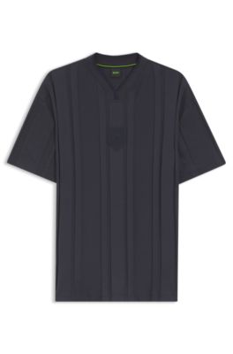 Textured-stripe T-shirt in cotton, Dark Blue