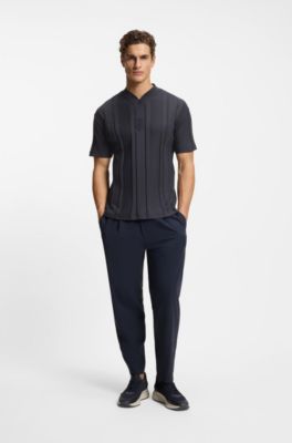 Textured-stripe T-shirt in cotton, Dark Blue