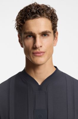 Textured-stripe T-shirt in cotton, Dark Blue