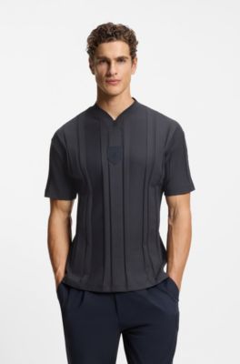 Camiseta de algod&oacute;n a rayas con textura, Azul oscuro