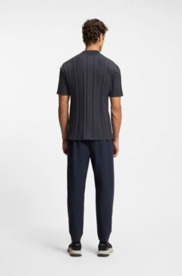 Camiseta de algod&oacute;n a rayas con textura, Azul oscuro
