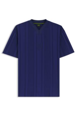 Camiseta de algod&oacute;n a rayas con textura, Azul