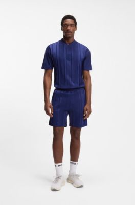 Textured-stripe T-shirt in cotton, Dark Blue