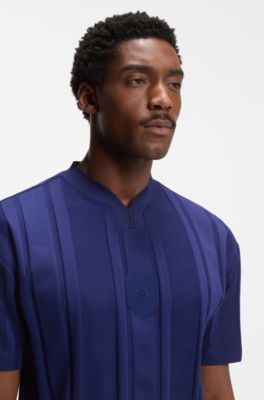 Textured-stripe T-shirt in cotton, Blue