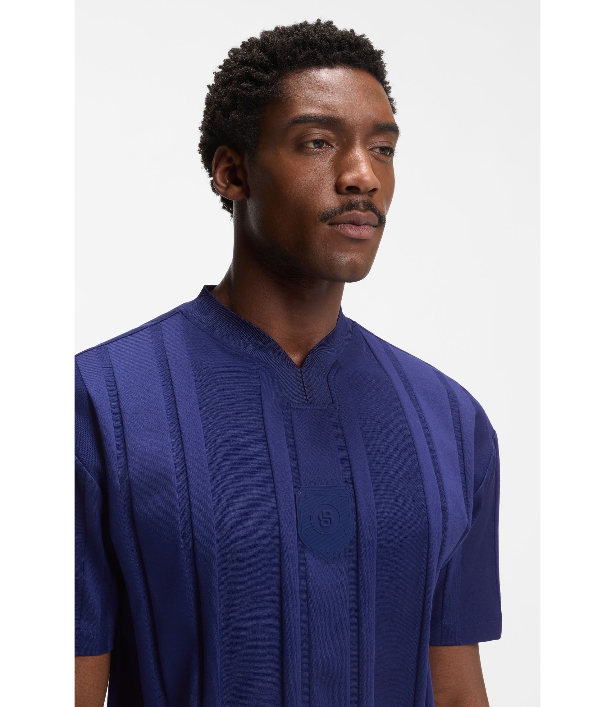 BOSS - Textured-stripe T-shirt in cotton - Blue