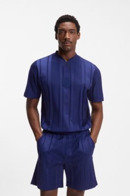 T-shirt en coton &agrave; rayures textur&eacute;es, Bleu