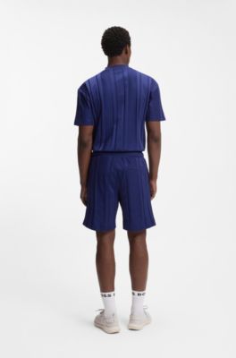 Textured-stripe T-shirt in cotton, Blue