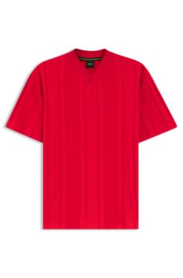 T-shirt en coton &agrave; rayures textur&eacute;es, Rouge