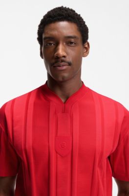 Textured-stripe T-shirt in cotton, Red