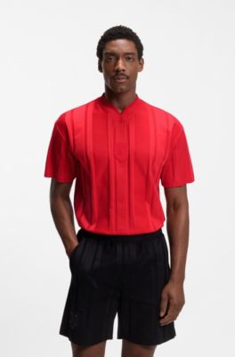 T-shirt en coton &agrave; rayures textur&eacute;es, Rouge