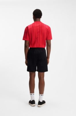 Textured-stripe T-shirt in cotton, Light Red