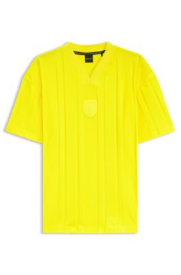 Textured-stripe T-shirt in cotton, Yellow