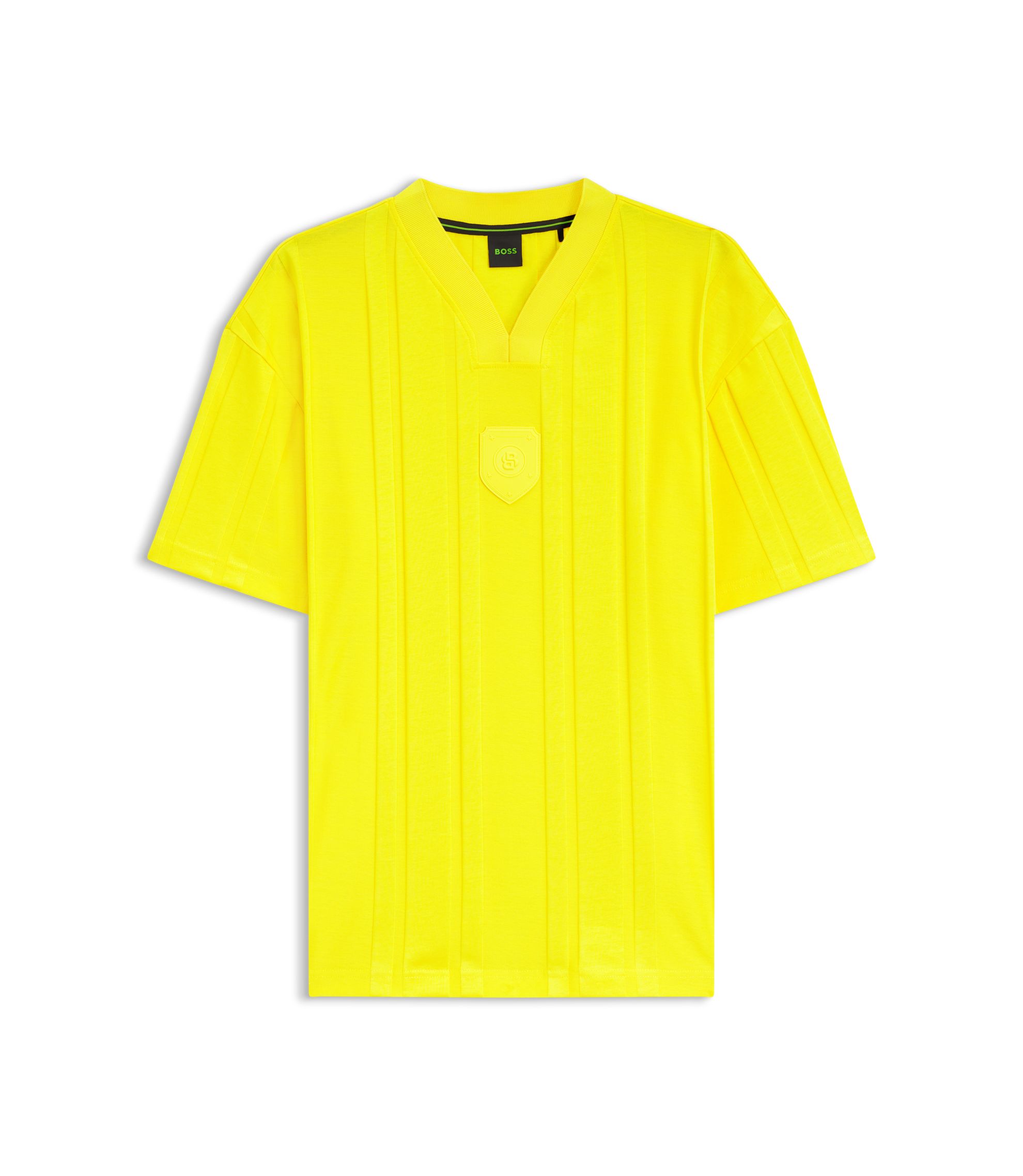 BOSS - Textured-stripe T-shirt in cotton - Yellow