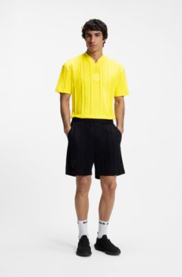 Camiseta de algod&oacute;n a rayas con textura, Amarillo