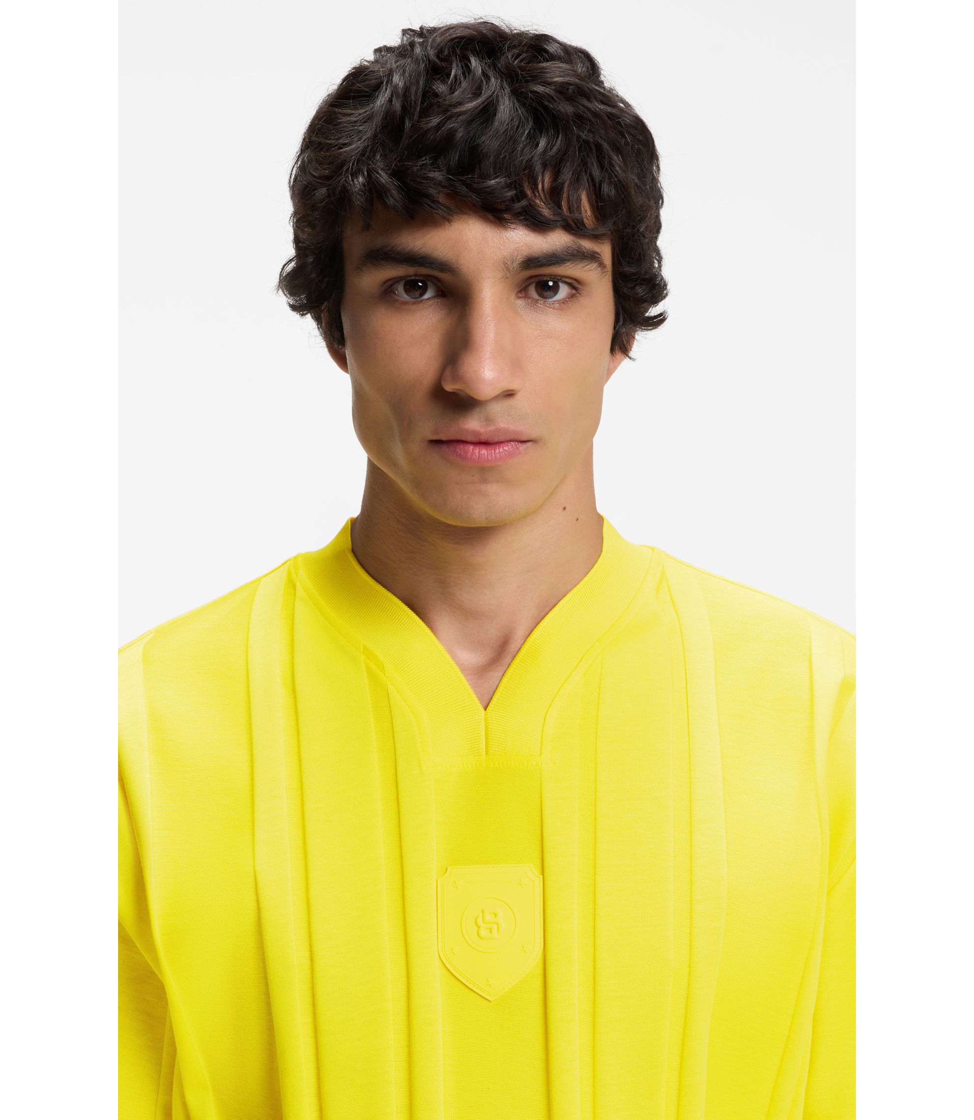 BOSS - Textured-stripe T-shirt in cotton - Yellow