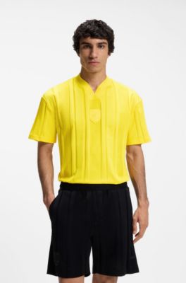 Textured-stripe T-shirt in cotton, Yellow