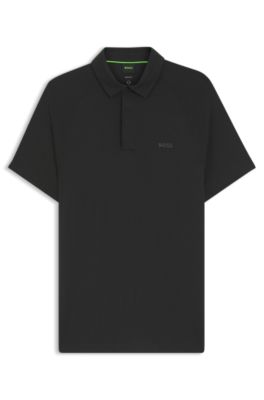 Slim-fit polo shirt with temperature-regulating performance, Black