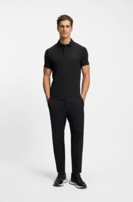 Slim-fit polo shirt with temperature-regulating performance, Black