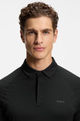 Slim-fit polo shirt with temperature-regulating performance, Black