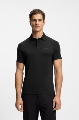 Slim-fit polo shirt with temperature-regulating performance, Black
