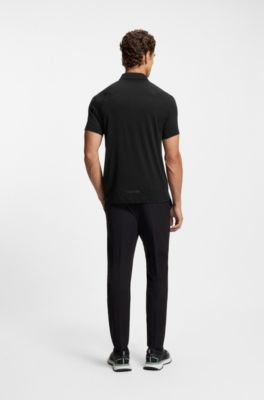 Slim-fit polo shirt with temperature-regulating performance, Black