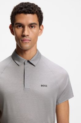 Slim-fit polo shirt with temperature-regulating performance, Light Grey