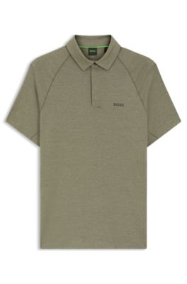 Slim-fit polo shirt with temperature-regulating performance, Khaki