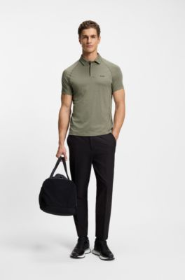 Slim-fit polo shirt with temperature-regulating performance, Khaki