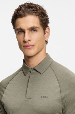 Slim-fit polo shirt with temperature-regulating performance, Khaki
