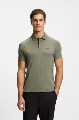 Slim-fit polo shirt with temperature-regulating performance, Khaki