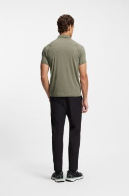 Slim-fit polo shirt with temperature-regulating performance, Khaki