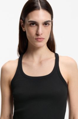 Racer-back tank top in stretch cotton, Black