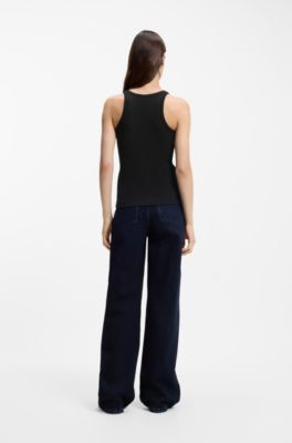 Racer-back tank top in stretch cotton, Black