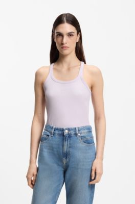 Racer-back tank top in stretch cotton, Light Purple