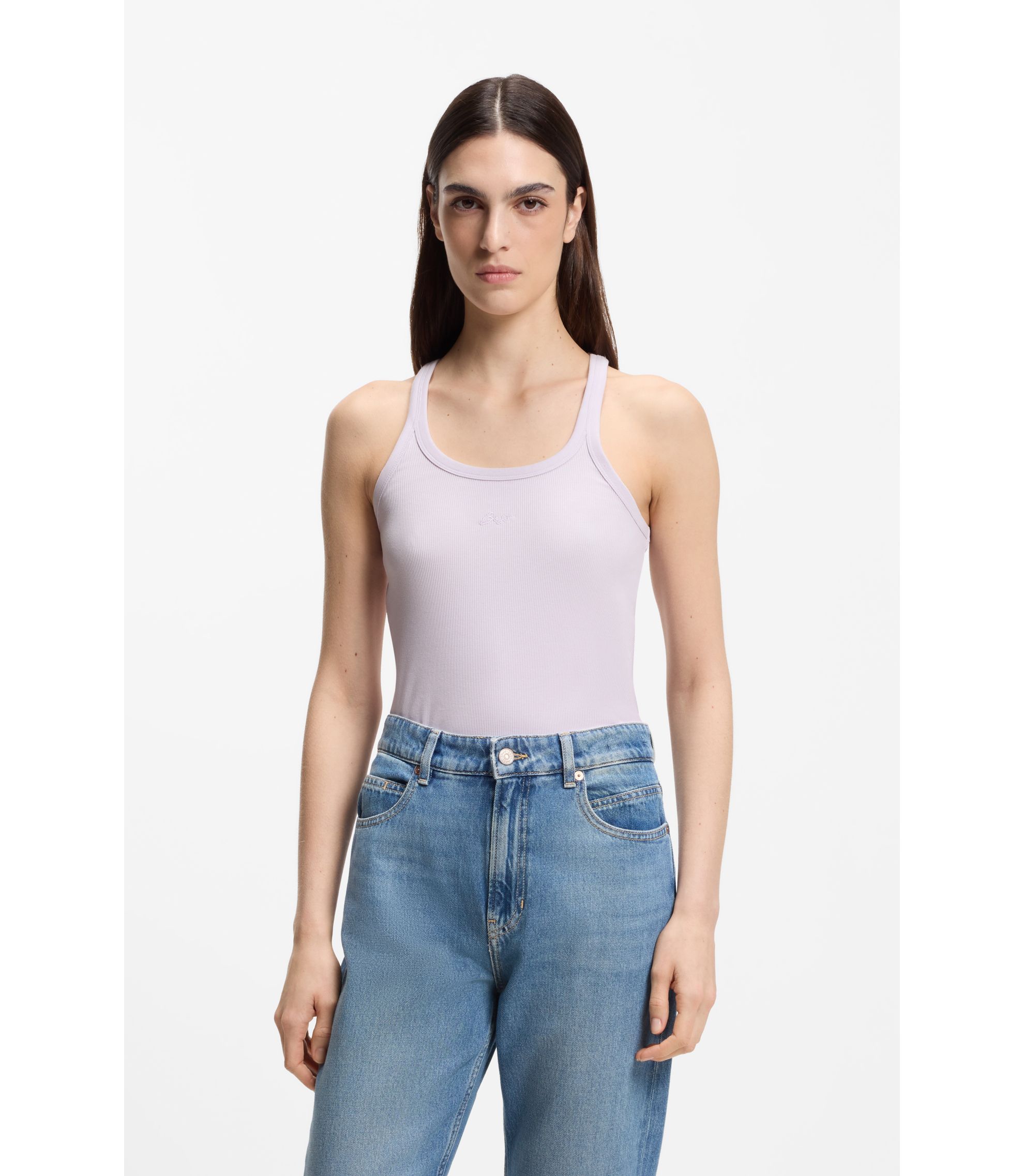 BOSS - Racer-back tank top in stretch cotton - Light Purple